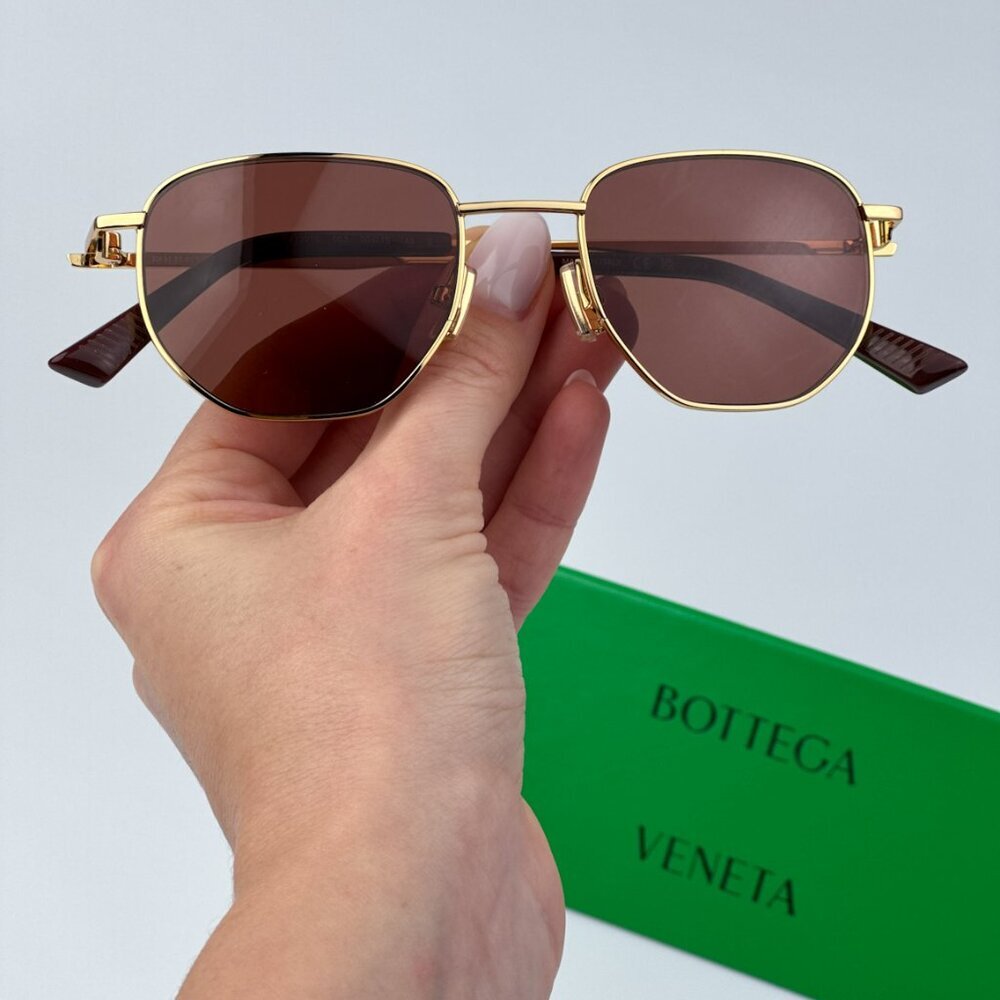 Bottega Veneta BV1301S 003 BRAND NEW Sunglasses Gold Brown Split Panthos